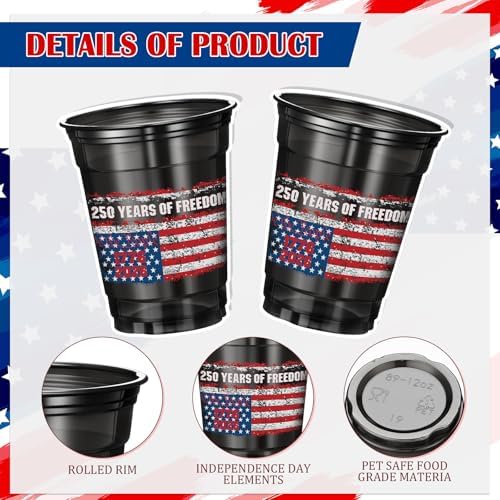 Vesici 100 Pcs 250th Anniversary Plastic Cups, Patriotic Disposable Cups