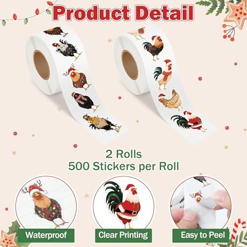 Eartim Christmas Chicken Sticker Rolls Cartoon Santa Hat Rooster Stickers