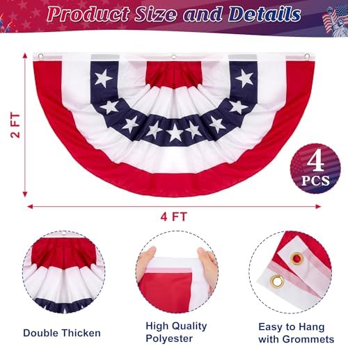 6 PCS American Pleated Fan Flag, 2 × 4 FT 4th of July Decorations, Patriotic Flag Bunting, Fourth of July Banner Bunting for Independence Day Memorial Day 250th Anniversary Decor Decorations