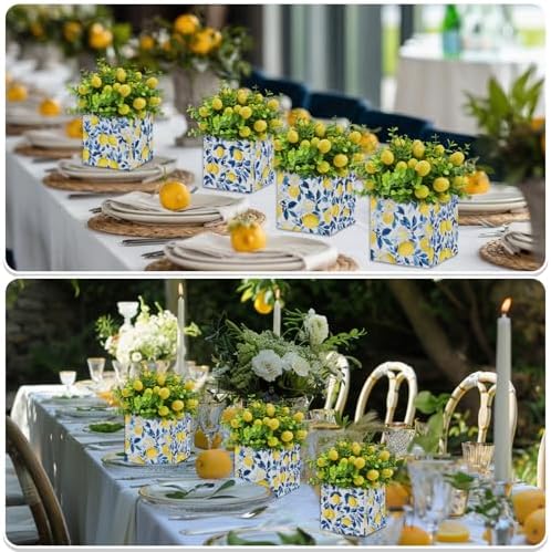 Cinrobiye 24 Pcs Amalfi Coast Centerpieces for Tables, Capri Blue Tile Lemon Party Decorations, Italian Summer Table Decor for Bridal Shower, Baby Shower, Birthday Party and Mediterranean Theme Events