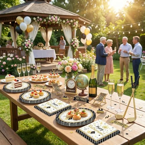 Dereinwo 50 Pcs Retirement Paper Plates and Napkins Set
