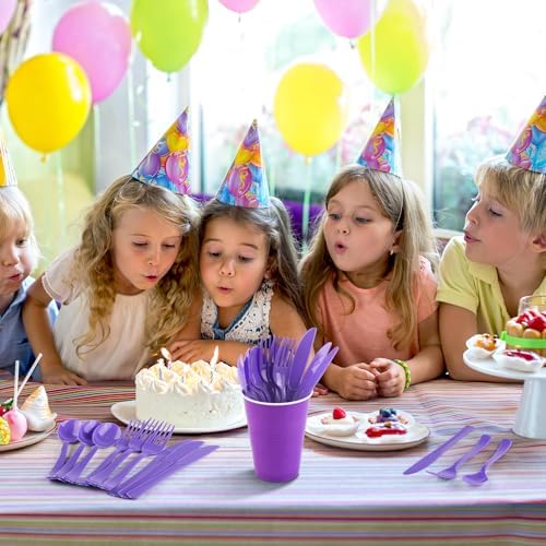 Kochorie 300 Pieces Purple Plastic Silverware, Disposable Plastic Utensils, Heavy Duty Cutlery Set Heavyweight Flatware Includes Spoons Forks Knives for Birthday Party Prom Night Wedding Dinner