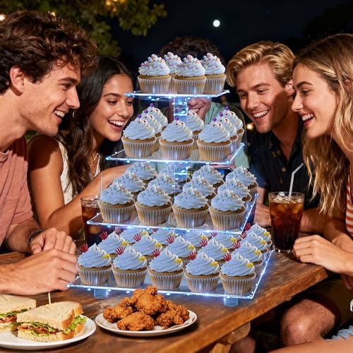 YestBuy 4 Tier Cupcake Stand with Blue Lights, Cupcake Tower Stand 50 Cupcakes