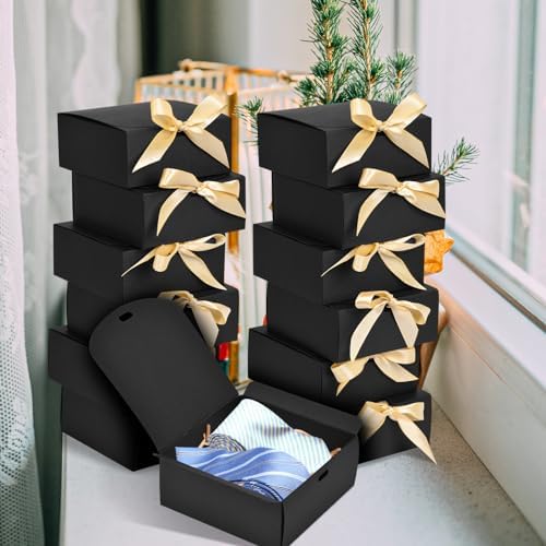 WLUSEAXI 12 Pack Small Gift Boxes with Lids for Presents, Black Gift Boxes