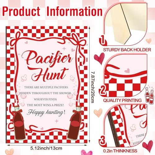 Thyle 51 Pcs Shes Ready to Pop Baby Shower Decorations Pacifier Hunt Shes About to Pop Baby Shower Games Include Hunt Sign and 50 Acrylic Pacifiers for Gender Reveal Party Decoration