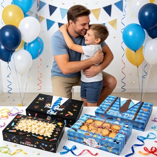 FCKLVMC 12 Pcs Fathers Day Gift Boxes Bulk with Windows , 2 Styles Fathers Day Treat Boxes for Treats With Gift Card and Sticker, Fathers Day Gift Boxe for Happy Father Day Party Supplies (20*30*6.3cm)