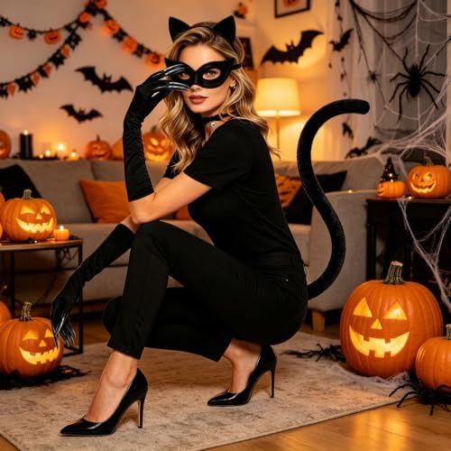 Cat Woman Costume 5-pc Accessory Kit with Cat Ear Headband & Claw Gloves