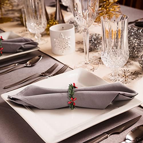 Christmas Napkin Rings Set of 12, Pine Needles Wreath with Red Berry Napkin Holder for Winter, Family Gathering, Banquet, Xmas Serviette Buckles for Table Setting (Pine Needles&Berry)