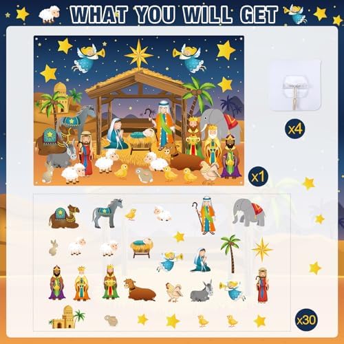 MiniInflat 35 Pcs Nativity Felt Story Board 3.4FT Christmas Wall Decor Set