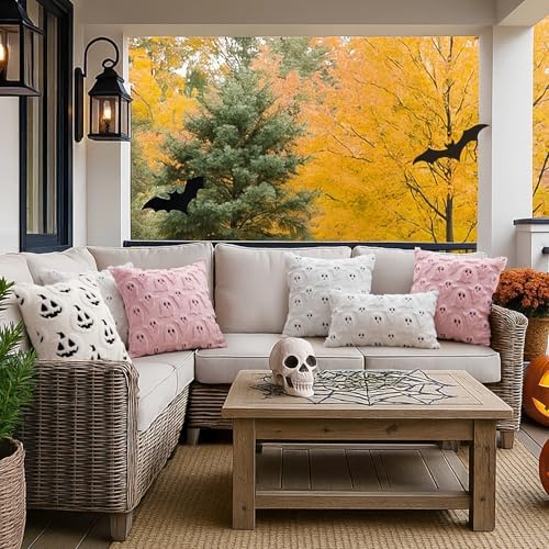 MIULEE Pink Halloween Pillow Covers Cute Ghost Decor Set of 2 20x20