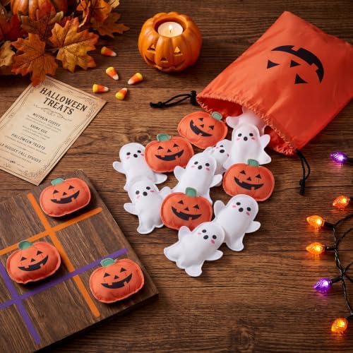 Civaner 12 Pcs Halloween Bean Bags for Tossing 3.15" Ghost Pumpkin Outdoor
