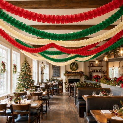 15 Pcs Christmas 4-Leaf Clover Paper Streamer Garland - Red Green White