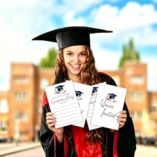Classic Graduation Invitations 2026 with Envelopes - 20 Pack Class of 2026 Graduation Party Invitations, 4x6 Inch Fill-in Graduation Announcements for High School or College - A02