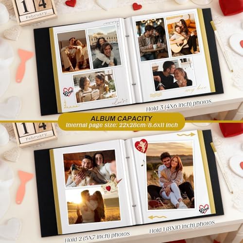 Lanpn Couples Scrapbook Photo Album - The Story of Us, Linen Wedding Anniversary Self Adheisve Picture Book holds 4x6 5x7 A5 Photo for Love Newlywed Valentine's Day (Small 20 Sheets/40 Pages, Grey)