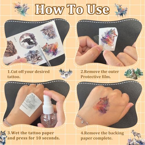 Wolf Temporary Tattoos for Kids, Cool Wolf Stickers Tattoos