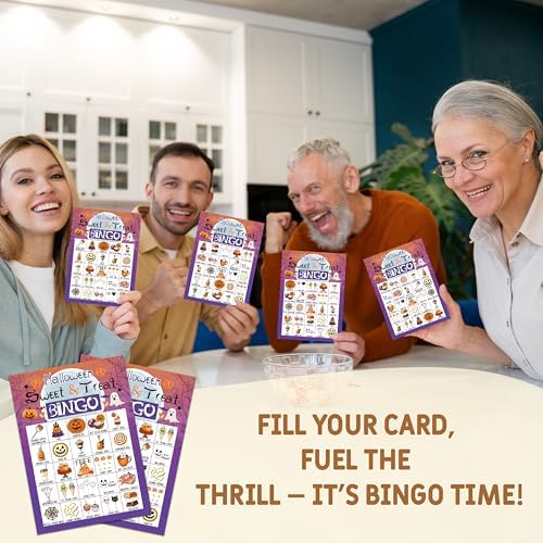Halloween Bingo Game, Happy Halloween Party Games for Adults, Sweet Or Treat Bingo Game Cards for Large Group Family Friends Activities, Fall Pumpkin Holiday Party Decor Supplies, 05
