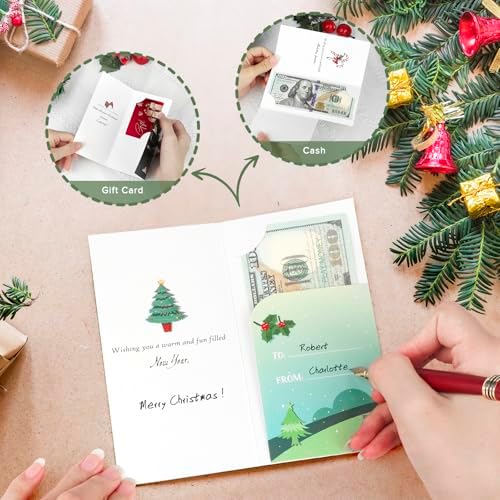 BGTCARDS Christmas Money Cards, 24 Pack with Kraft Envelopes & Stickers