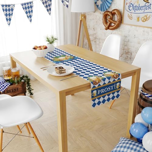 Oktoberfest Decorations - Oktoberfest Table Runner | Blue and White Tablecloth for October Festival Party Decorations - Bavarian German Beer Party Accessories Decor Favors Supplies