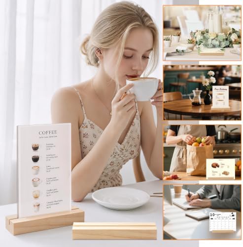 10Pcs 5.51x1.38 Inches Wood Table Number Stands, Wooden Place Card Holders, Acrylic Sign Holders for Wedding, Ceremony, Birthday, Party, Home Decoration, Events (3mm Slots)