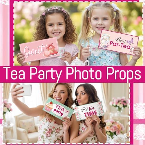Beeveer 24 Designs Tea Party Photo Booth Props, Double Sided PVC Signs