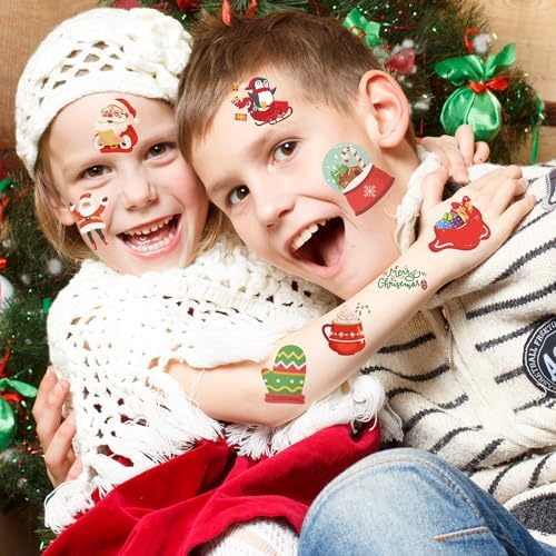 Stocking Stuffers - 160 PCS Christmas Tattoos for Boys Girls | Kids Games Crafts Party Favors Decorations for Grandkids- Christmas Sweaters Dress Shirts Outfit for Women Adults