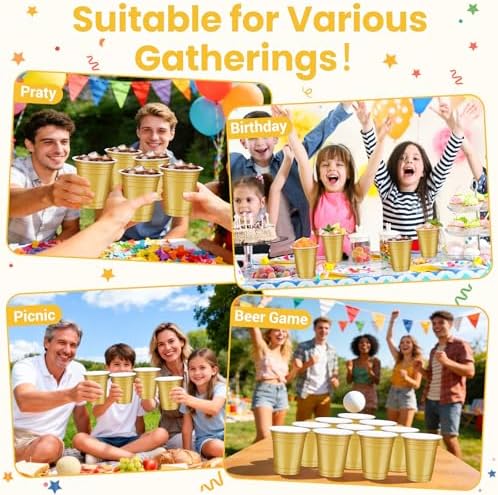 50 Pcs Gold Plastic Cups, 12 oz Disposable Cups for Party