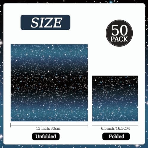 50 Pcs Space Paper Napkins 6.5 x 6.5 Inches, Galaxy Starry Night Theme Disposable Luncheon Dinner Party Napkins Cocktail Napkin for Outer Space Birthday Party Decorations (Galaxy)