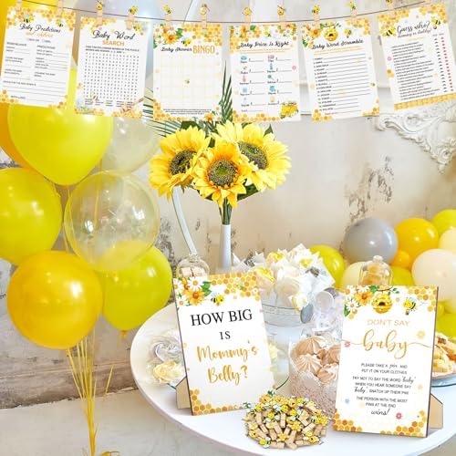 Funnymoom 426 Pcs Bee Baby Shower Games Set, 8 Games Bingo Scramble