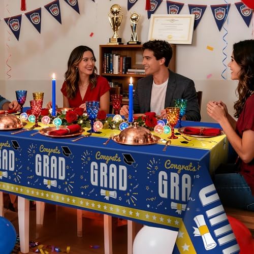 6 Pack Disposable Plastic Tablecloth 54" x 108" Blue Class of 2026 Grad Party Table Cloths Disposable for 6 to 8 Foot Tables Graduation Party Indoor or Outdoor (Graduation Blue)