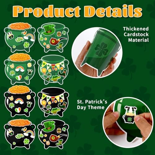 JUNEBRUSHS 32 Pcs St. Patricks Day Craft Kits for Party Activities Gifts