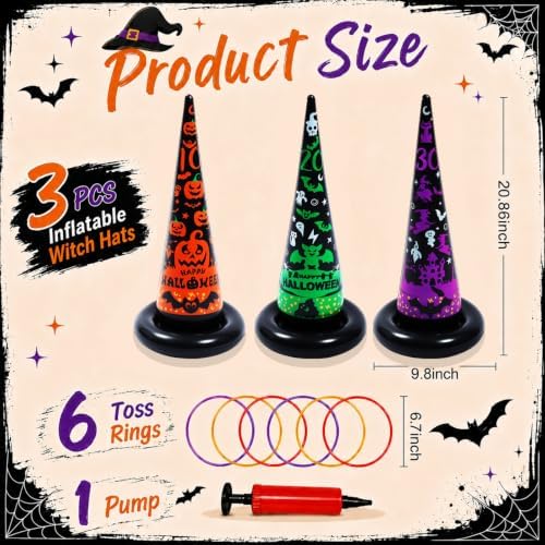 Voiiake 3 Pack Witch Hat Halloween Inflatables Ring Toss Game - Fun Halloween Games,Toys & Party Supplies, Games & Toys for Kids Adults