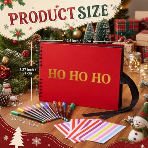 Dunzoom Christmas Scrapbook Kit, 80 Page Card Photo Album with Pen Sticker