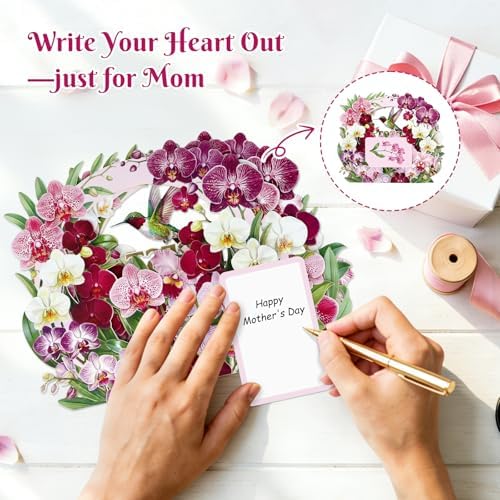 D4DREAM Orchid Mother Birthday Card for Women Mom Wife Daughter Grandma
