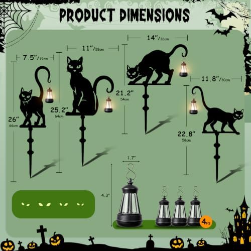 Halloween Black Cat Garden Stakes, 4-Pack Solar Lighted Yard Signs