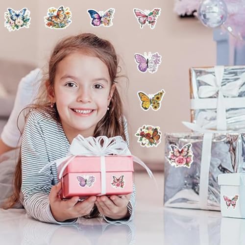 500PCS Butterfly Stickers 8 Styles Alien Butterfly Sticker Rolls 1in Cartoon Stickers Party Favors Waterproof Vinyl Sticker for Birthday Party Favors Envelopes Decorations
