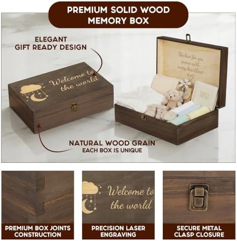 Welcome to the World Engraved Wooden Keepsake Box, Newborn Baby Memory Box with Inside Engraving, Baby Milestone Storage Box for Photos, Cards & Precious Keepsakes , X-Large ,14.15 x 9.5 x 4.5"