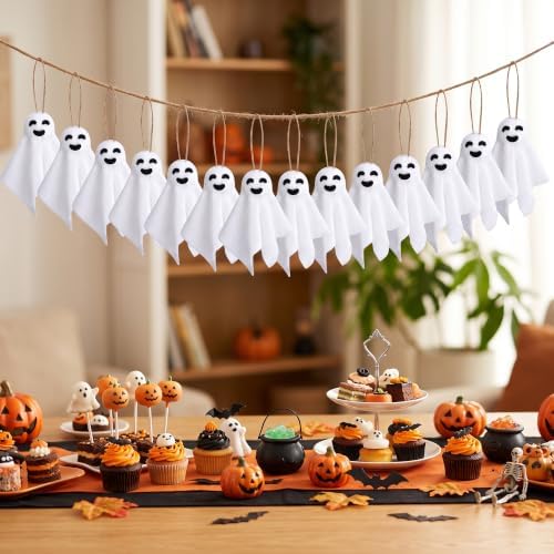 24 Pcs Halloween Hanging Ghost Cloth Decoration Small White Ghost Ornaments