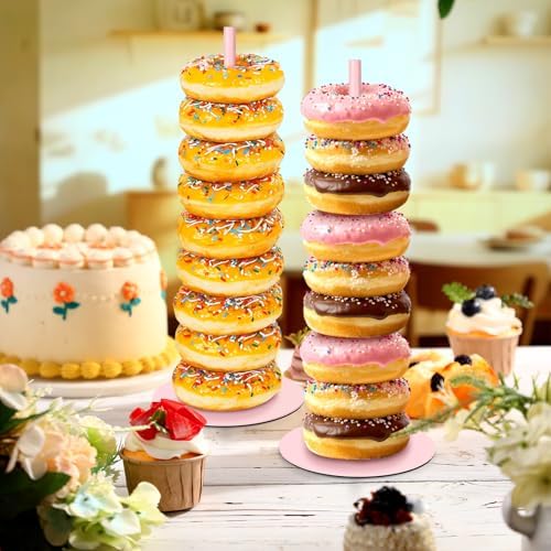 4 Pcs Metal Donut Display Stand Tower for Dessert Table, Pink