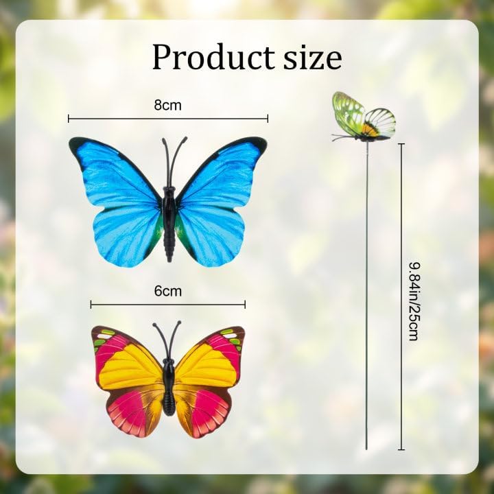 RAINFLOW 50PCS Butterfly Decorations - Garden Stakes for Plant Pots