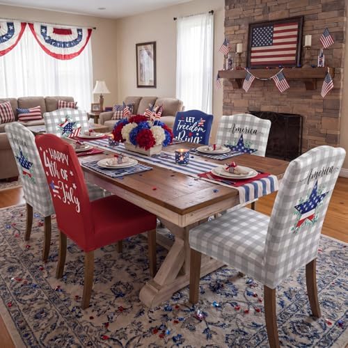 Mindsoft 6 Pcs Patriotic Chair Covers Red White Blue Decor for Veterans Day
