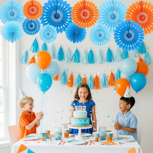 BEISHIDA Honeycomb Round Paper Fan Blue Mix Orange Hanging Party Decoration