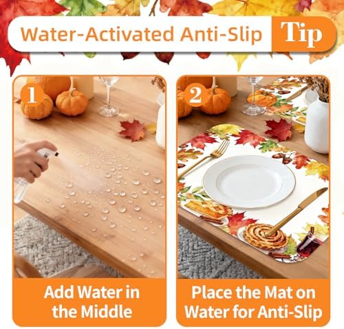 Fall Plastic Placemats Set of 6, Wipeable Maple Leaf Place Mat 11x15.7 Inch Thanksgiving PP Table Placemat for Kitchen Dining Indoor Outdoor Party Decor