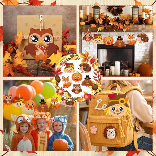 Fall Crafts for Kids Adults 24 Sets DIY Animal Ornament Thanksgiving Stickers Make Your Own Turkey Scarecrow Pumpkin Owl Arts and Crafts Decorations for Autumn Harvest Home Classroom Party Favors
