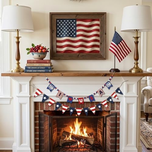 9.8 FT 4th of July Patriotic Garland, 2Pcs Independence Day American Flag Wood Bead Garland for Mantel, Red White Blue 4th of July Decorations for Home Wall Independence Day Memorial Day Decor