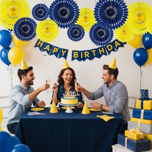 BEISHIDA Honeycomb Round Paper Fans Blue Yellow Hanging Party Decoration