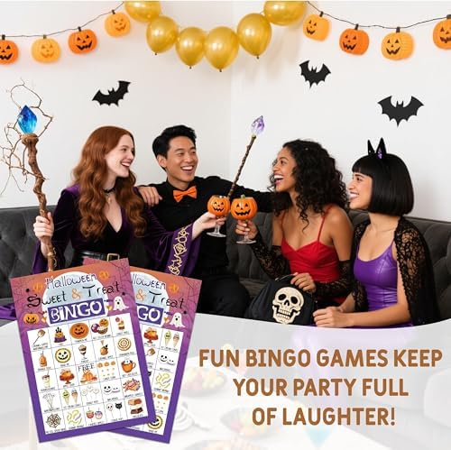 Halloween Bingo Game, Happy Halloween Party Games for Adults, Sweet Or Treat Bingo Game Cards for Large Group Family Friends Activities, Fall Pumpkin Holiday Party Decor Supplies, 05
