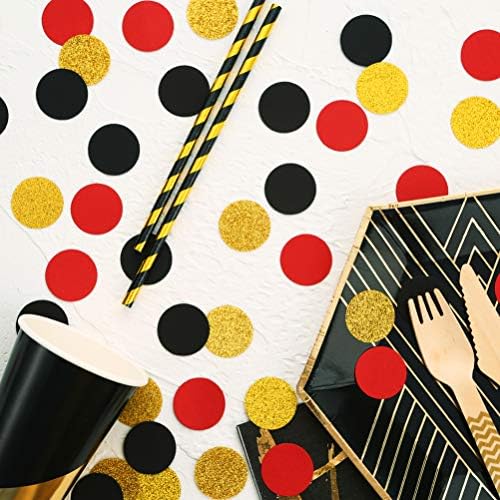 MOWO Gold Glitter, Black and Red Confetti Circles Table Decoration, 300pc