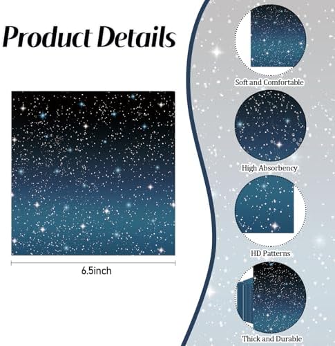 50 Pcs Space Paper Napkins 6.5 x 6.5 Inches, Galaxy Starry Night Theme Disposable Luncheon Dinner Party Napkins Cocktail Napkin for Outer Space Birthday Party Decorations (Galaxy)