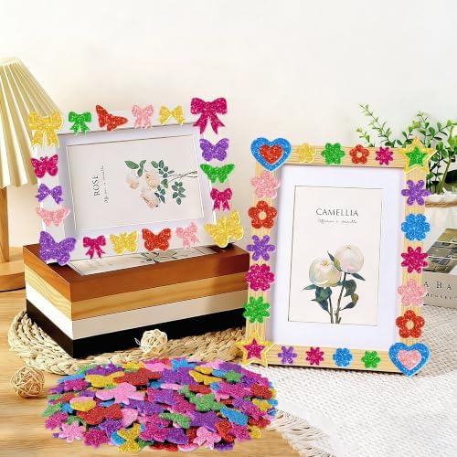 Foam Stickers, 700 PCS Glitter Foam Butterfly Flower Heart & Bow Stickers