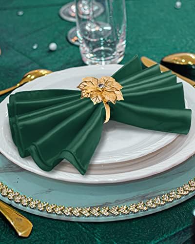 12 Pack Gold Napkin Rings and Cloth Napkins Set of 6, 17x17 Satin Cocktail Napkins Bulk Table Napkins Holder for Wedding Reception Personalized Napkins Bridal Shower for Party Decorative